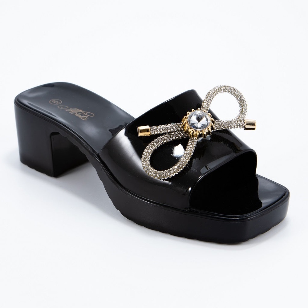 Mata Jelly Black Small Heels / Heeled Sandals with Crystal Bow